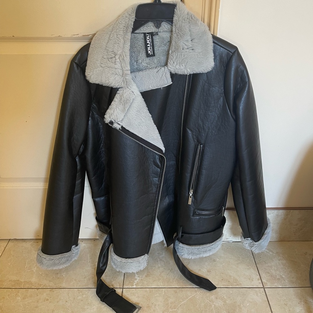 Fur leather coat